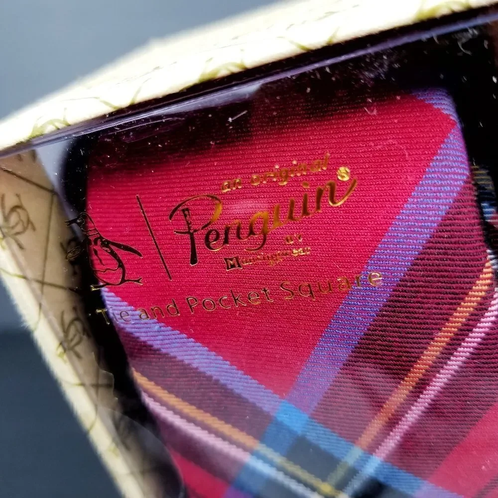The Original Penguin Tartan Print Tie and Pocket Square Set
